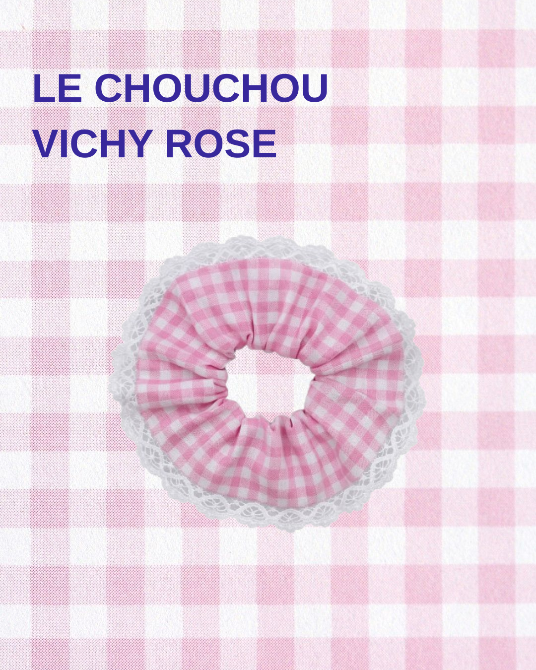 Chouchou vichy rose à dentelle