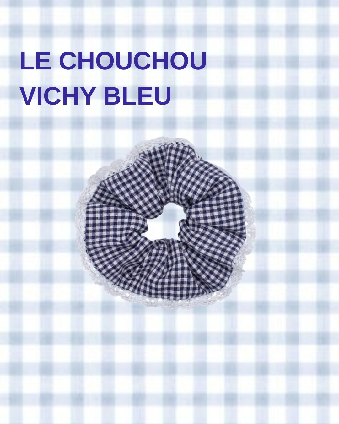 Chouchou vichy bleu à dentelle