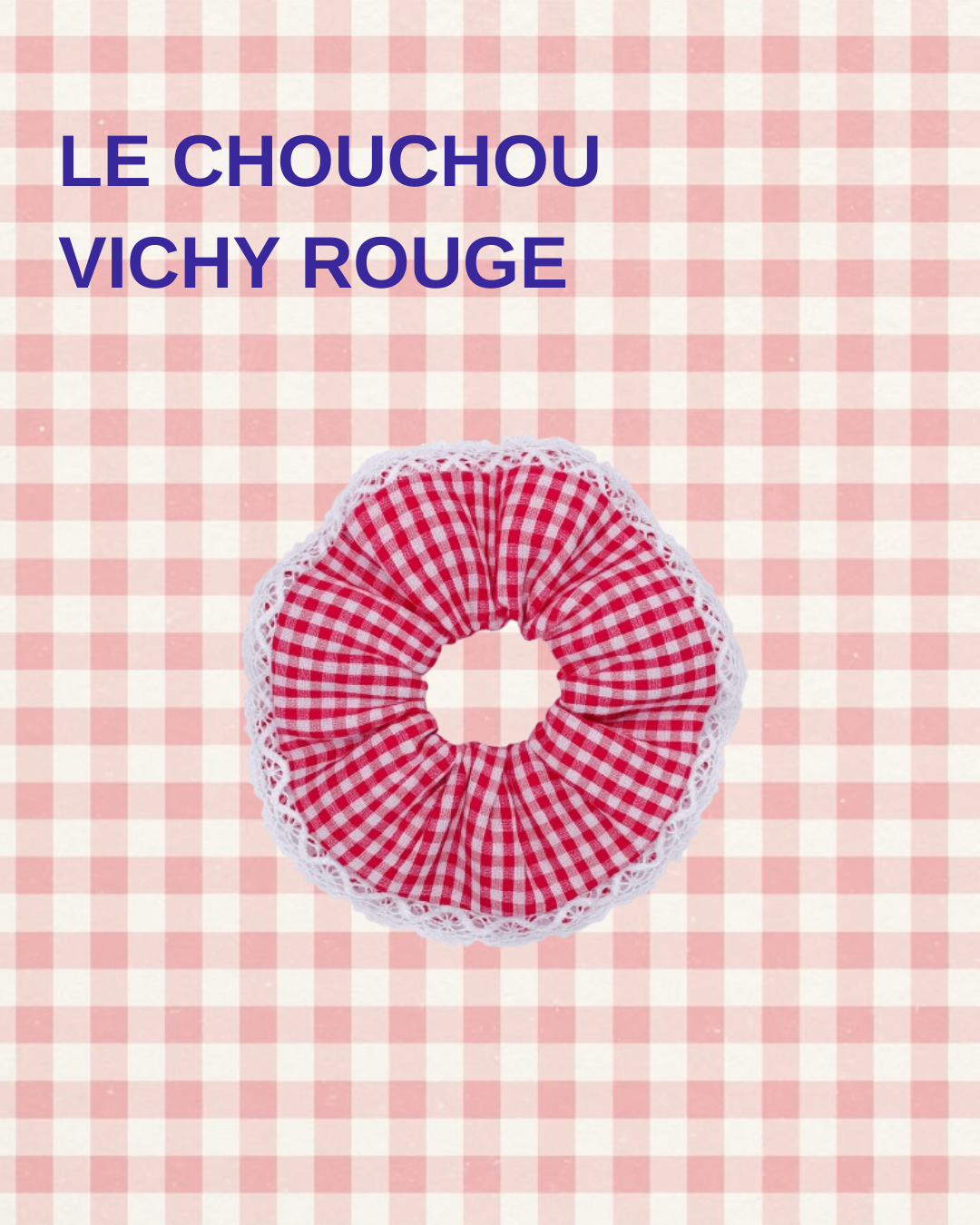 Chouchou vichy rouge à dentelle
